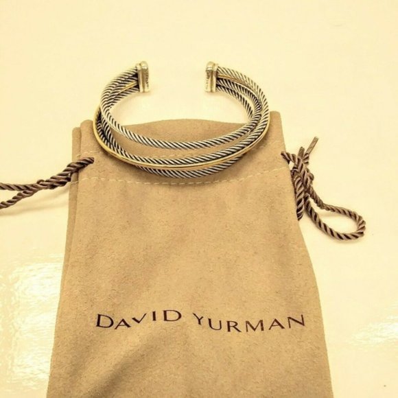 David Yurman Sterling Silver Crossover Three-row Cuff with 18k Gold Bracelet EUC - Picture 3 of 7